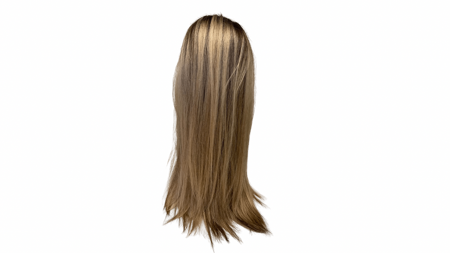 Stock316 KFD Kippah Fall - 6" Cap, 26" Length, Color White Ash Blond with a Deep Root