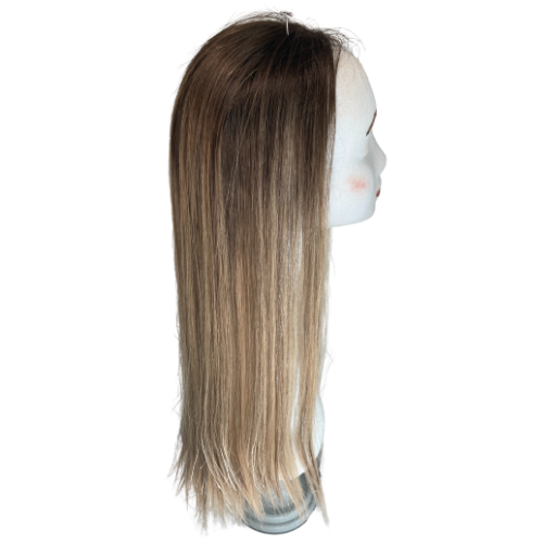 Stock526 KFD Lace - 7" Cap, 26" Length, Color 4 undertone with 3" blond root, Straight